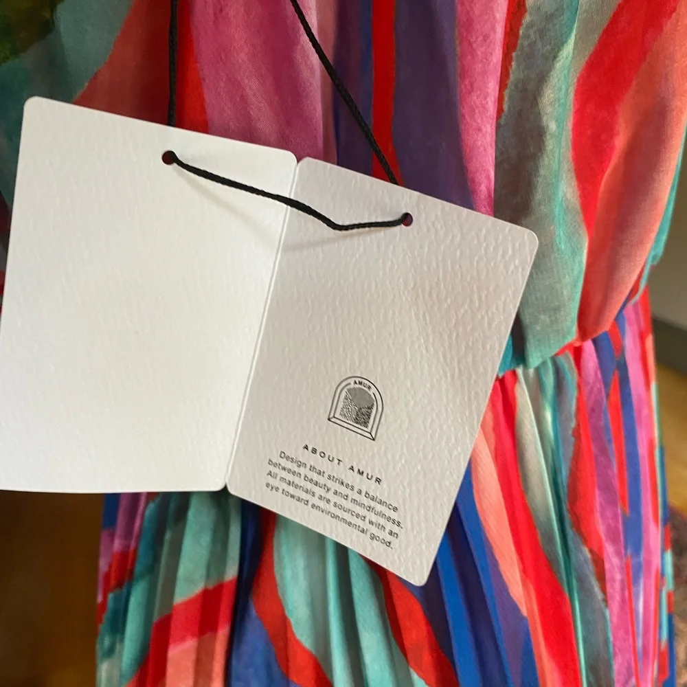 AMUR Luisa Pleated Striped Midi Dress size 2 - Picture 15 of 16